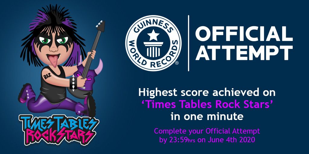 TTRockStars's tweet photo. Ever wondered how it would feel to set a Guinness World Records™ title? We've been collecting submissions for Highest score achieved on ‘Times Tables Rock Stars’ in one minute. 
You have 5 more day's to send yours in! Get involved here: https://t.co/YvydDesUts #FastestRocker https://t.co/yUtS6NaC1J