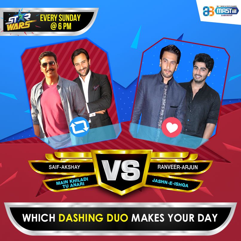 @mastiiitv #StarWars Which Dashing Duo makes your day? 🔄 for #AkshayKumar #SaifAliKhan or ❤️ for #RanveerSingh #ArjunKapoor https://t.co/ZiLurgYBuS