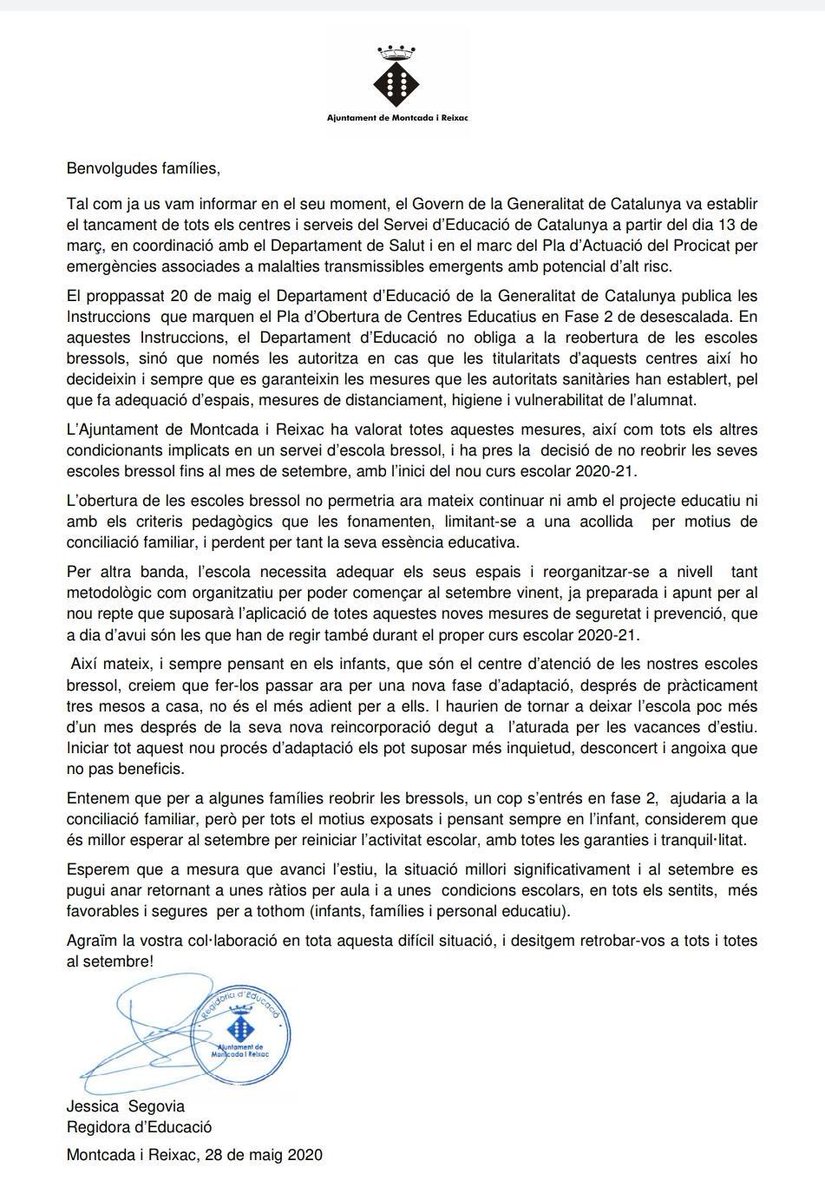 L'Ajuntament de Montcada i Reixac posa l'infant al centre. Fem un llistat d'Ajuntaments que s'hi han sumat? #AixiNoObrim