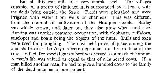 1. Aryans ate beef and it was served as a mark of honor (I'll let this excellent thread explain how it is incorrect :  https://twitter.com/VedicWisdom1/status/1260944286377533445?s=20)2. Aryans brought horses along with them (another lie which has been in contention for decades)