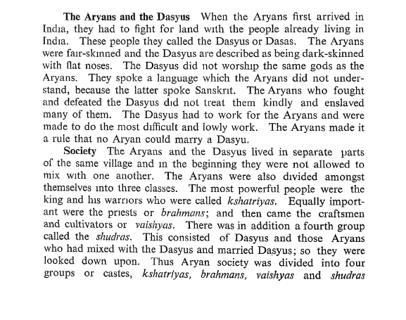 3. Aryas/Dasyus are two different races who fought with each others with aryans as white skinned race and Dasyus as dark skinned persons. This is blatant dishonesty as Thapar herself writes in her book history of Early India that Aryans were not a different race (pic 2).