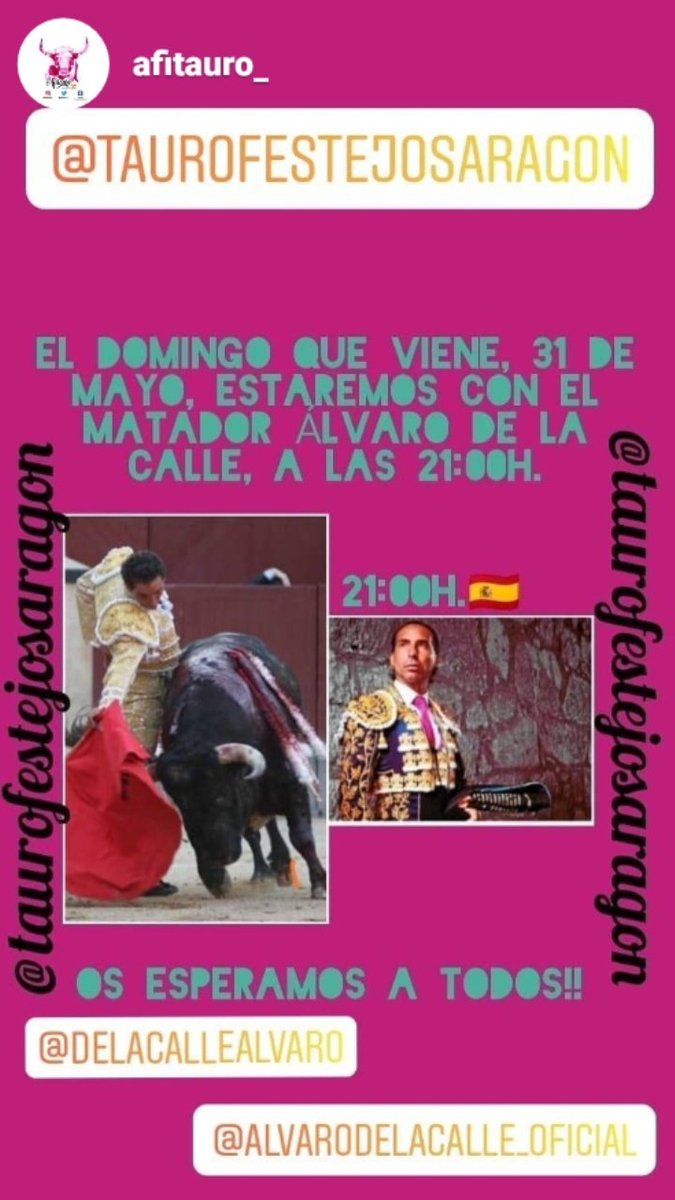 Hoy con @taurofestejosaragon y @alvarodelacalle_oficial en directo a las:21:00.