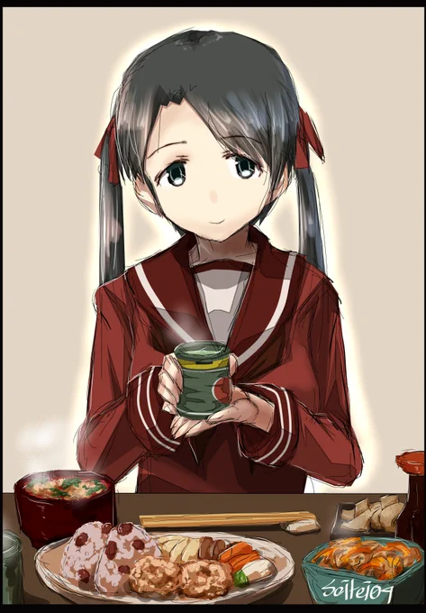 三隈家のおせったいの料理食べたい。
#艦これ版深夜の真剣お絵描き60分一本勝負 
#艦これ版真剣お絵描き60分一本勝負_20200531 
#三隈進水日 
