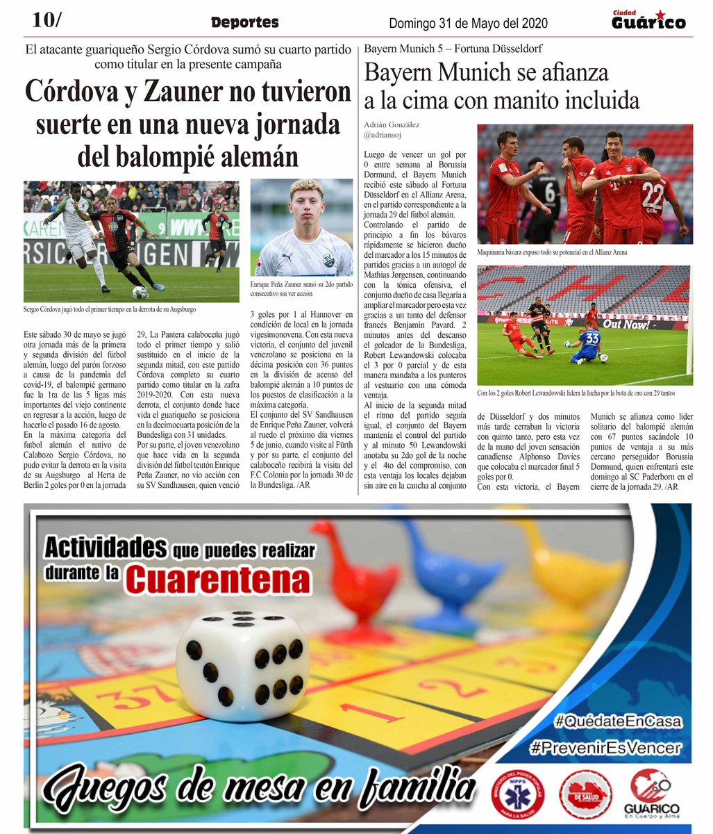 #Deportes 📰 Córdova y Zauner no tuvieron suerte en una nueva jornada de balompié alemán 🏆

#GasolinaParaElPueblo
#GuáricoProduceEnCuarentena