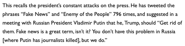 The one institution that threatens Trump is the media.The msg is Fake News & Enemy of the People. If he can shift the blame to the press, he can move without accountability.His "precious". The thing he wants more than anything...To be praised without having to be accountable.  https://twitter.com/AndyRowell/status/1266929335597965312