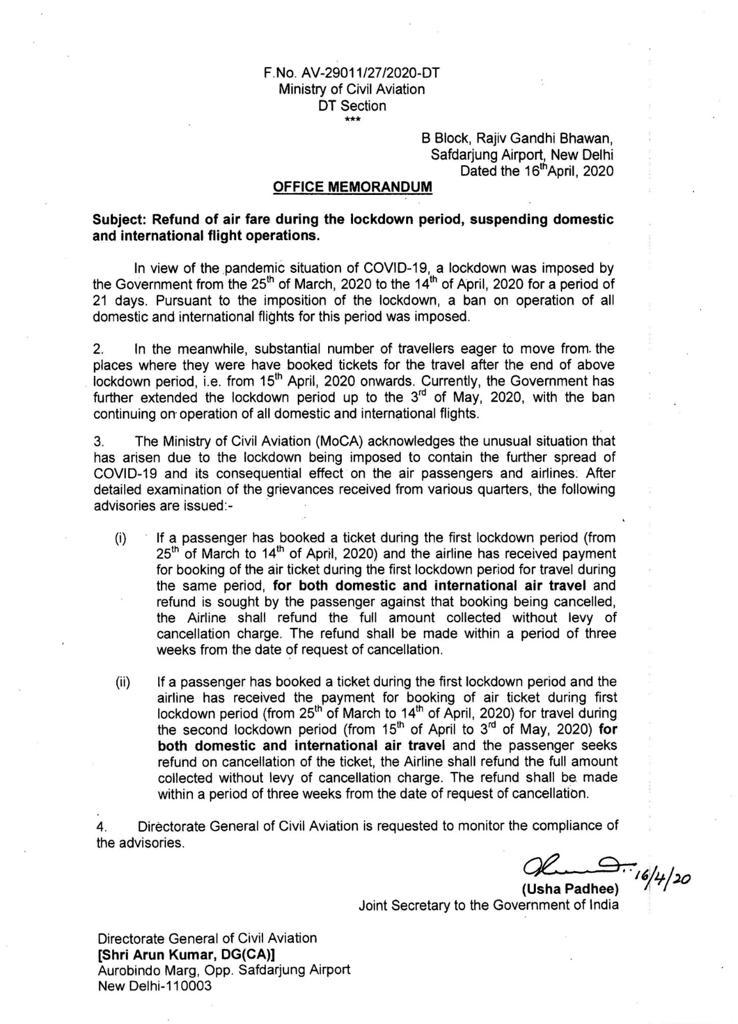 iVarund's tweet photo. @airindiain @DGCAIndia AI flights cancelled due to Covid. As per @MoCA_GoI notice dated. 16-Apr-2020, if the flights are cancelled then we get complete refund in 3 weeks.
 
eTicket ID:
098-3760589248
098-3760589249
098-3760591298

#CancelledFlightRefundNow #HonorMoCANotice https://t.co/kG0xnWMyKT