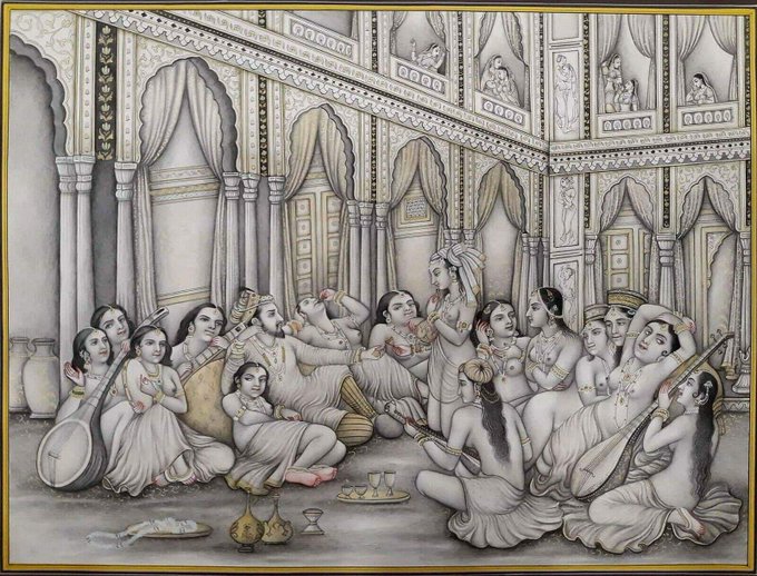 Taj Mahal a monument to love?LOL!A painting of your lover boy Shah Jahan with concubines (read sεx slaves) in Harem after death of wife Mumtaz, for whom he allegedly built Taj.After she died giving birth to his 14th child, he had public affairs with wives of five courtiers  https://twitter.com/dhume/status/914927907407122432