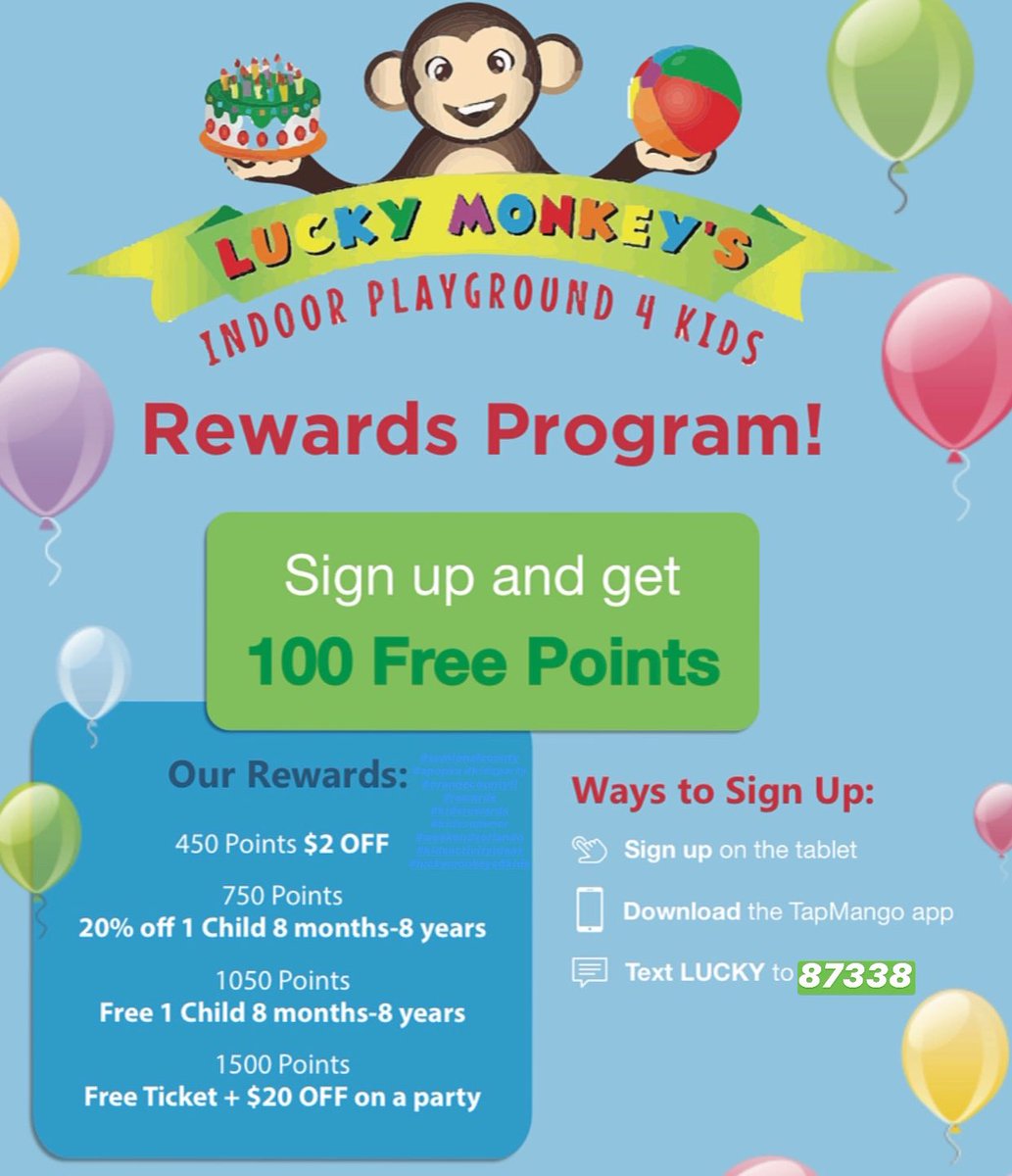 Good morning friends!
Join to our rewards program today and start earning points!
Text “Lucky” to 87338 and done!
Enjoy your rewards and huge discount on your admissions and party bookings , and of course we don’t miss your birthday Gift too🎉#Seminolecounty