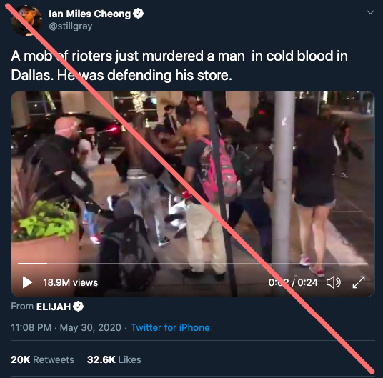 29. Be careful here, this is misleading. This tweet doesn't show the full context of the video and falsely says the man who was beaten up is dead. He is in hospital in stable condition and here's more information on what happened. Via  @RyanWoodDFW