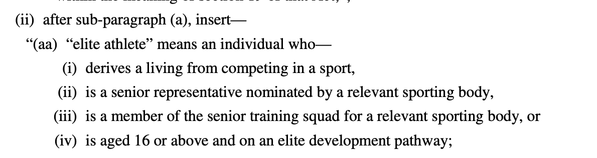 Also, the definition of "elite athlete" gets a lot of attention in these amendments. Long story short, I don't qualify.  @holland_tom maybe you do?
