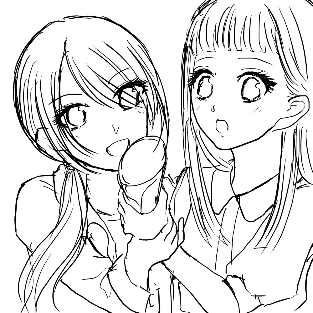 yuiin_onmyoji's tweet image. 彰子と螢。
手に持っているのはクレープです。

今まで（今も）影？しわ？何それ美味しいの？という感じで絵を描いていたので許してください…。