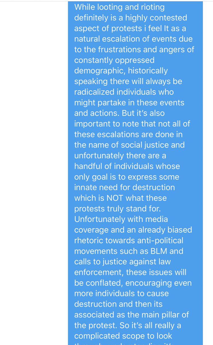 A lovely individual calmly asked if i could give my point of view on the events of looting and rioting and this is what i had to say:PSA: if your pure intensions are to learn and understand, It will always be okay to ask.