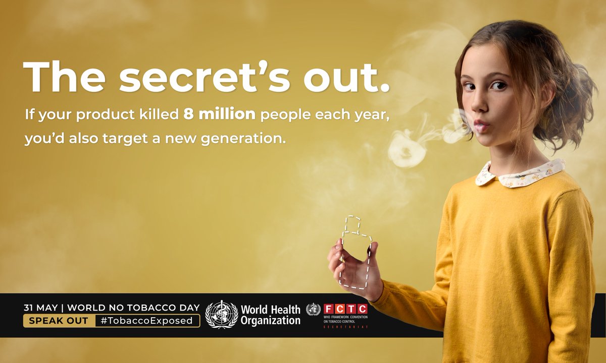 On #WorldNoTobaccoDay 🚭, we call on Parties to protect adolescents and young people from the tobacco industry’s systematic and sustained efforts to hook them.

👉 bit.ly/3gDEVYB 

#FCTCSavesLives  #SpeakOut  #TobaccoExposed
