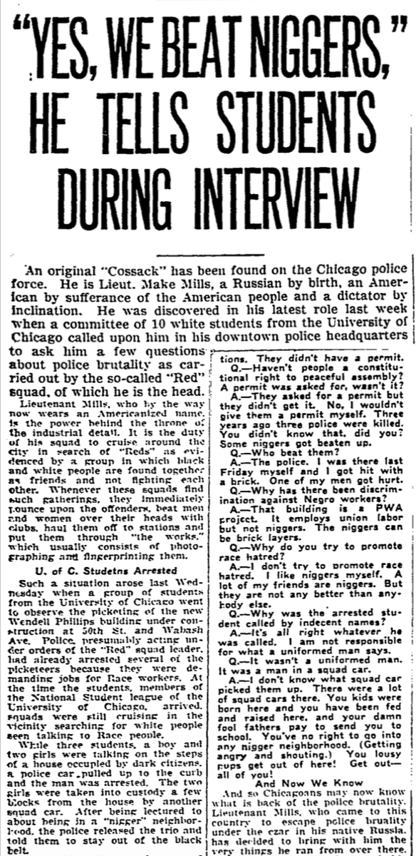 By the 1930s, incidents of police brutality were so commonplace that the black-owned Chicago Defender could run an exposé like this (5/26/34).