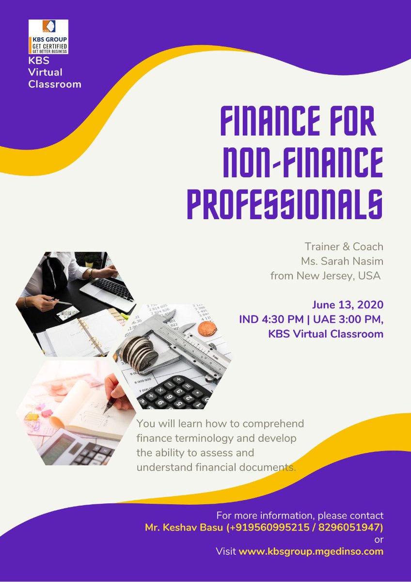 kbs_pvt_ltd's tweet photo. Online Training Session on "Finance for Non Finance Professionals". You can join at anytime from anywhere through our E-Learning Portal.
#CourseFee: 50$
Contact us for registration:
For any further queries you can contact Mobile:
+91-9560995215/training@kbscertification.com https://t.co/WdBNhLF8yD