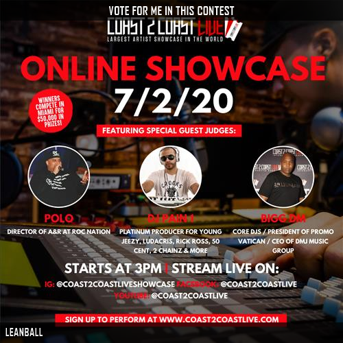 Just voted for LEANBALL  to perform for $50K Prize at #7/2 | Judges: Platinum Producer | Radio DJ | A&amp;R at Roc Nation! c2c.fm/x6MAi3 #Coast2Coast