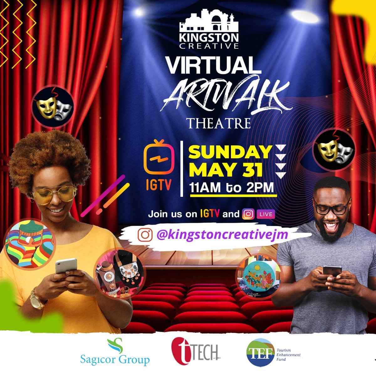 The third  #VirtualArtWalk starts in under an hour! Go to our Instagram page (@kingstoncreativejm) to enjoy the festivities!