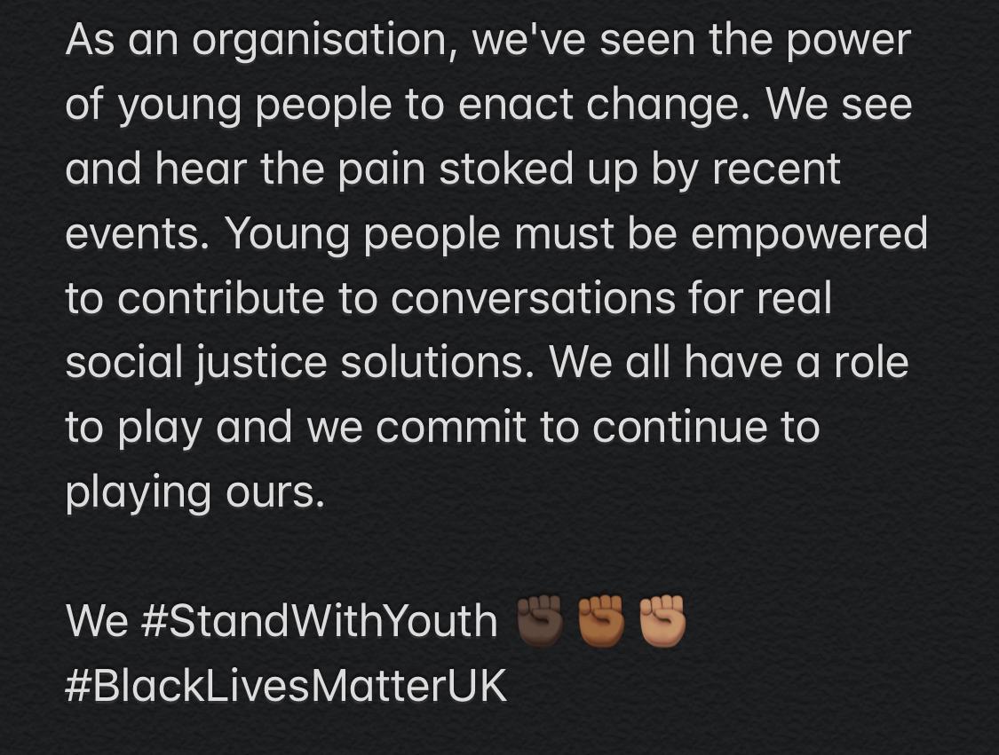 UKYouth's tweet photo. A statement:

#BlackLivesMatter #BlackLivesMatterUK #JusticeForGeorgeFloyd https://t.co/1g5bHTN31B