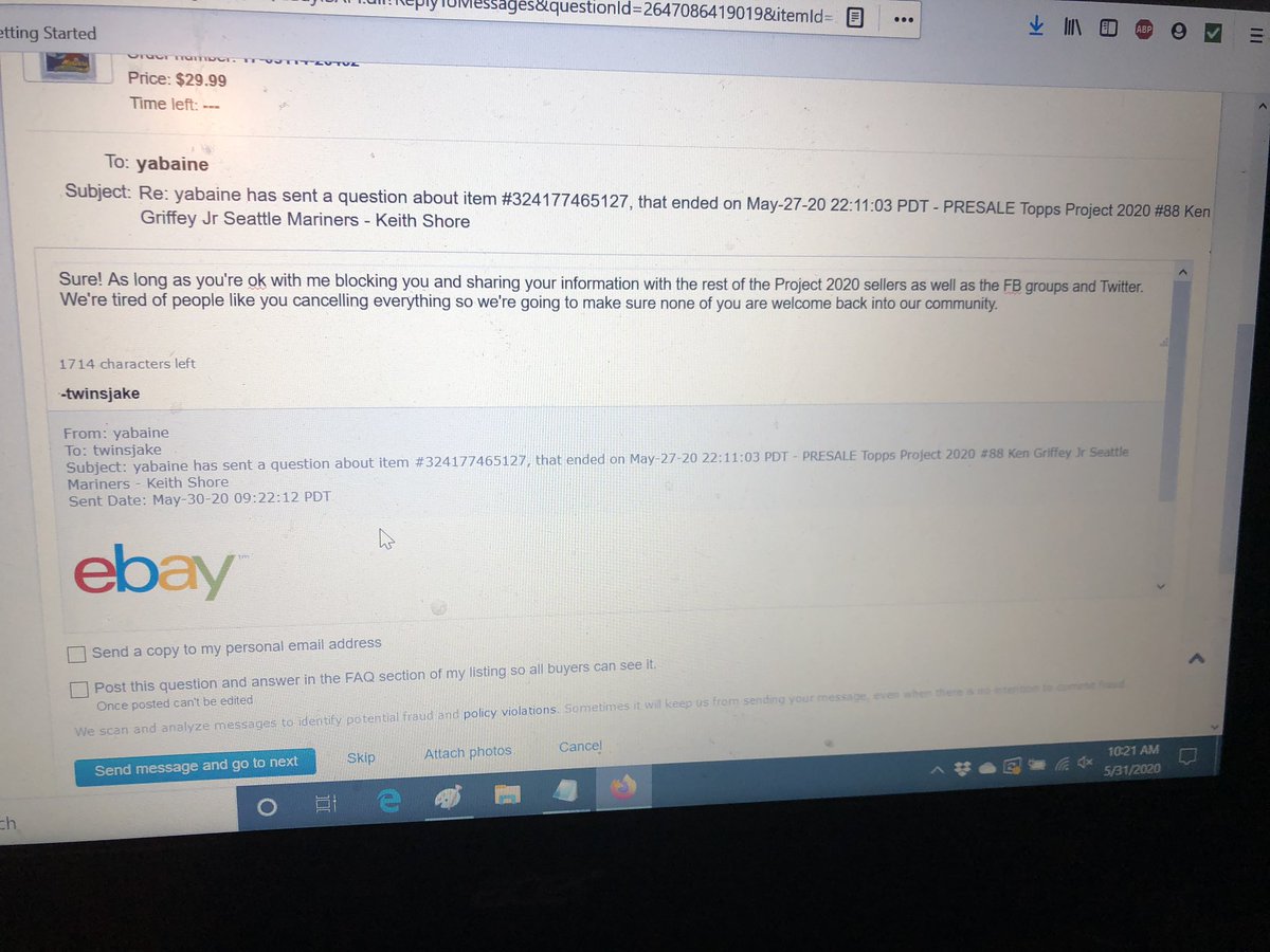 Here’s what I’m telling people on eBay who cancel. And yes, I will share all their names when I’m done.