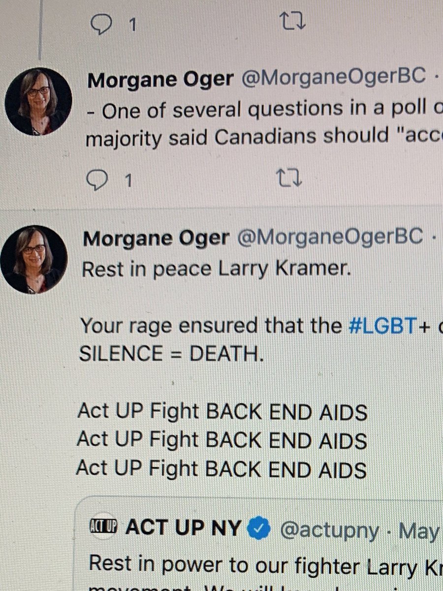 1./ A thread on the death of Larry Kramer and the dangers of rewriting history. The great gay rights campaigner & writer died last week and was immediately lauded by the 'gender identity' lobby as if he was one of them. Here's trans activist  @MorganeOgerBC doing just that. 