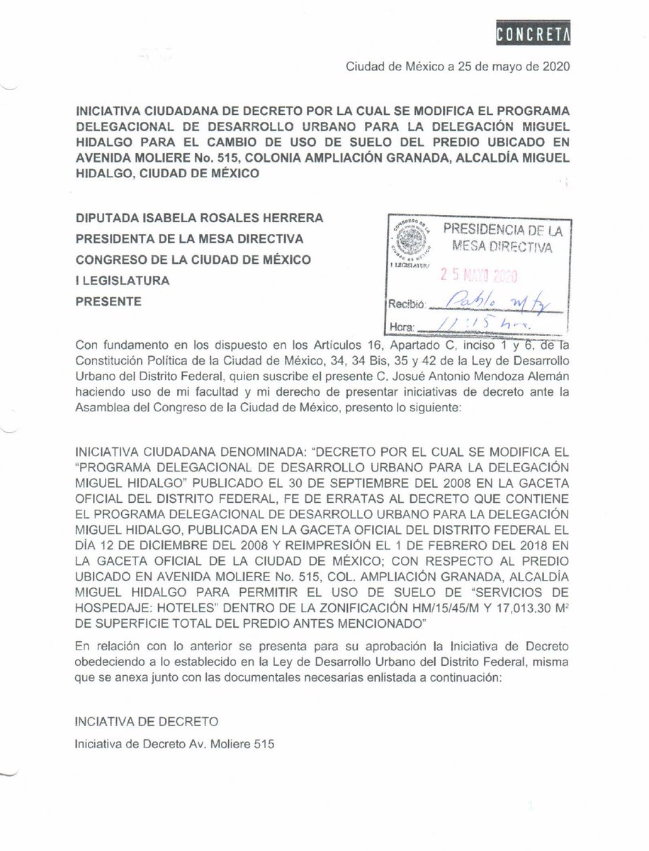 GustavoGarciaMH's tweet photo. Publica @CongresoCDMX otra iniciativa ciudadana para cambio de uso de suelo a hotel de #Moliere515 esq. Av. Río San Joaquín, col. @Ampl_Granada 

Este inmueble cuenta con polígono de actuación de 40 niveles de fecha 10 de octubre de 2018. https://t.co/dju0Ky73Z7