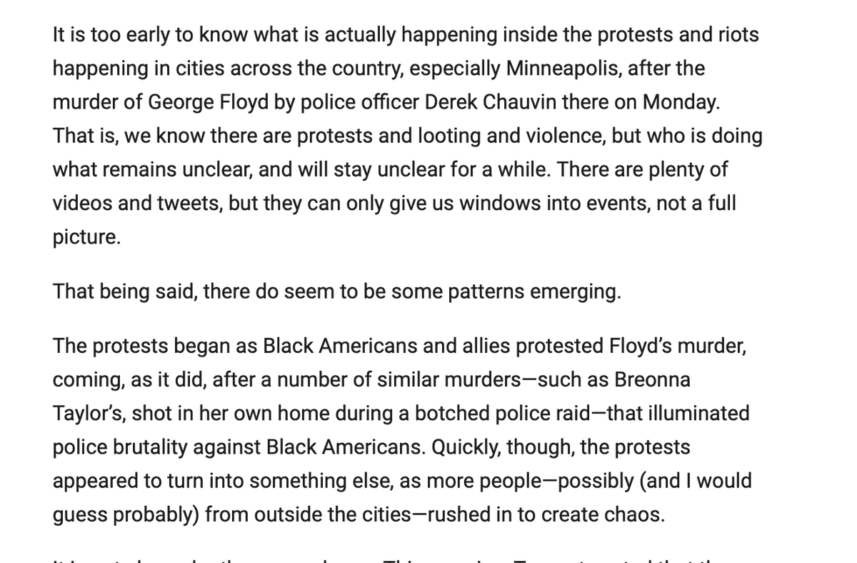 Professor  @HC_Richardson puts out an excellent newsletter summarizing the day's news from the perspective of a political historian. She said this last nightThere are peaceful protesters and there are chaos agents. The truth about the chaos agents will emerge.1/