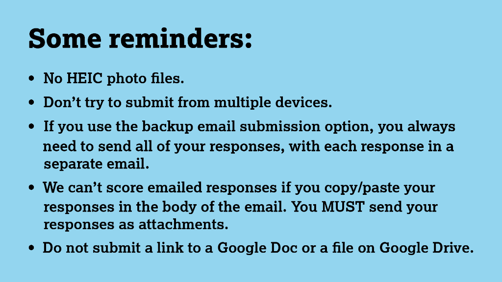 CollegeBoard's tweet image. Review the acceptable ways to submit your AP Exam responses.
👇 
spr.ly/6016GEA1w