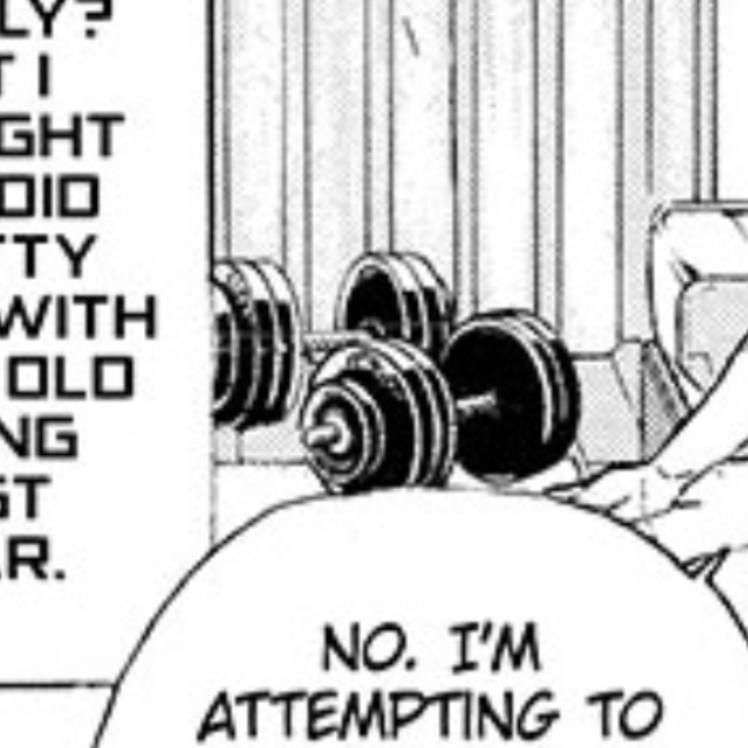  #haikyuu395 a study of a tiny detail no one asked for, brought to u by your local (ex)amateur weightlifterUshijima has some hefty looking dumbbells in his room  I'm almost sure that the big plates are 10lb and small plates are 5lb, meaning each dumbbell is ~80lb (thread)