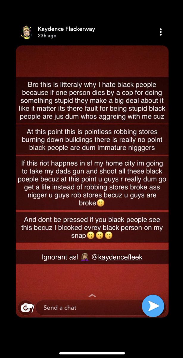 kpop_stanbitch's tweet photo. Never thought people could be this cruel... she is white and called black ppl n-word with the hard r and called Hispanics gorillas please retweet this #protests2020 #BLACK_LIVES_MATTER https://t.co/j387m94xbP