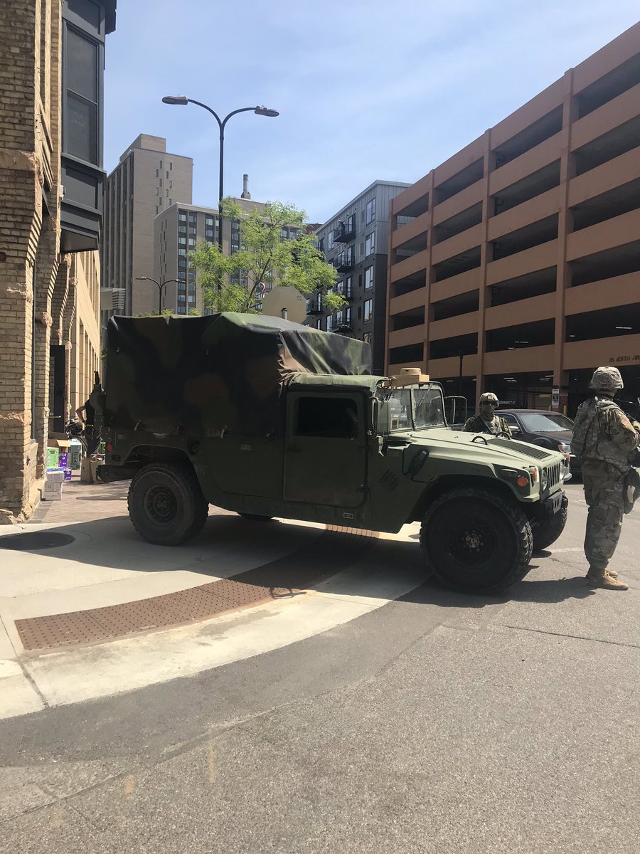 UPDATE: they’re standing guard outside <a href="/thecovenco/">The Coven</a> where hundreds of people have dropped off supplies for families. Not one soldier has offered to help. Too busy protecting the money at the Fed which is behind our building.