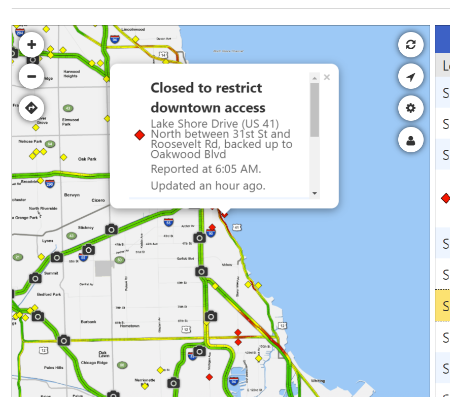 And Lake Shore Drive is closed to downtown, both northbound and southbound.