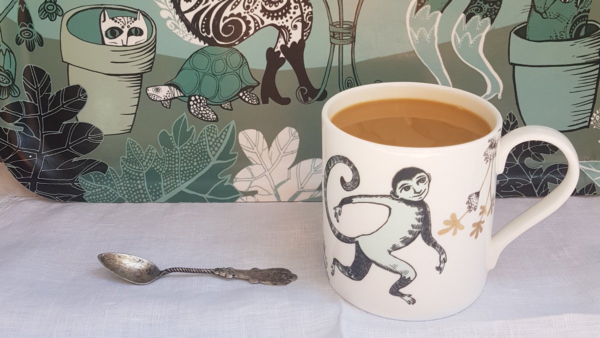 LushDesigns_'s tweet photo. The design holding my coffee is the first we did for our range of bone china. Its a monkey of course. The tray behind it is a longstanding favourite too. In this detail a tortoise is the reluctant stool for a boot-wearing cat. #animaldesigns #bonechina @greenwichmkt @MfgNewsUK https://t.co/g6Z6b5eaBM