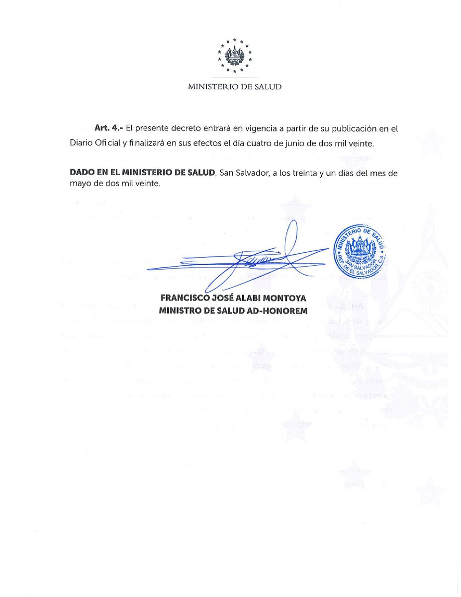 SaludSV's tweet photo. Compartimos el decreto emitido por el Ministro @FranAlabi, donde se autoriza a las ferreterías en todo el país, hasta 4 de junio, a abrir sus puertas y atender durante la emergencia sin restricción de DUI, para lo cual deberán operar únicamente con el 40% de su personal. https://t.co/QgdSz7q0bW