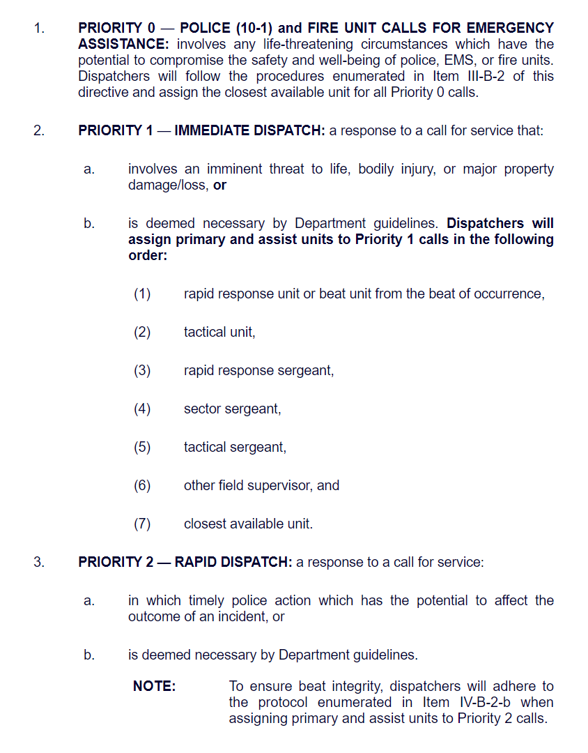EricTendian's tweet photo. Since I'm bound to get the question today, here's what CPD's directives state a 10-1 is, and the order of priority when dispatching
https://t.co/1kHVR6mplY https://t.co/IkbI2xjTEN