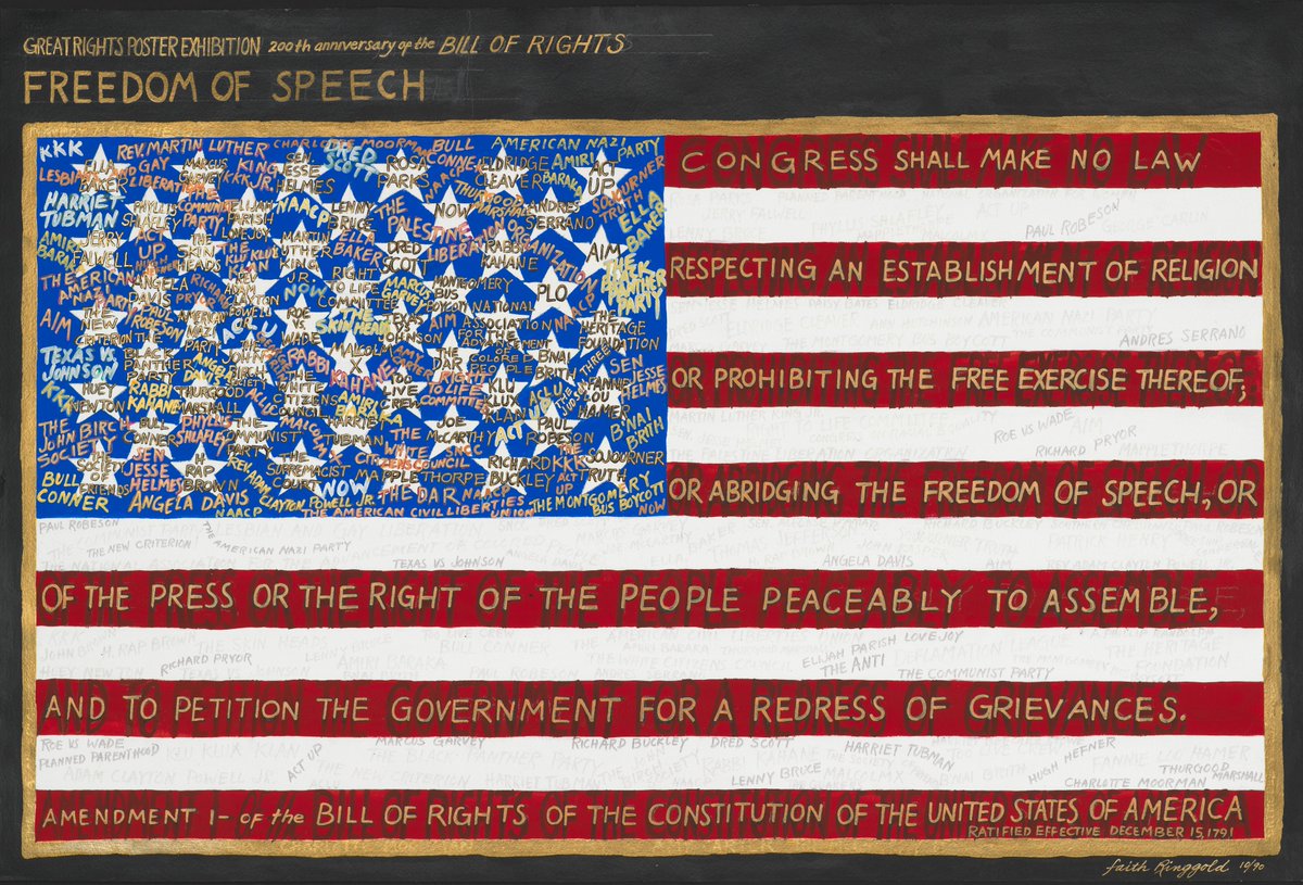 1/4 The Met stands in solidarity with the Black community. We see you, we are listening, we support you. We call for justice.In "Freedom of Speech,"  #FaithRinggold interprets the meaning of the U.S. Constitution's Bill of Rights as it applies to the civil rights of all.