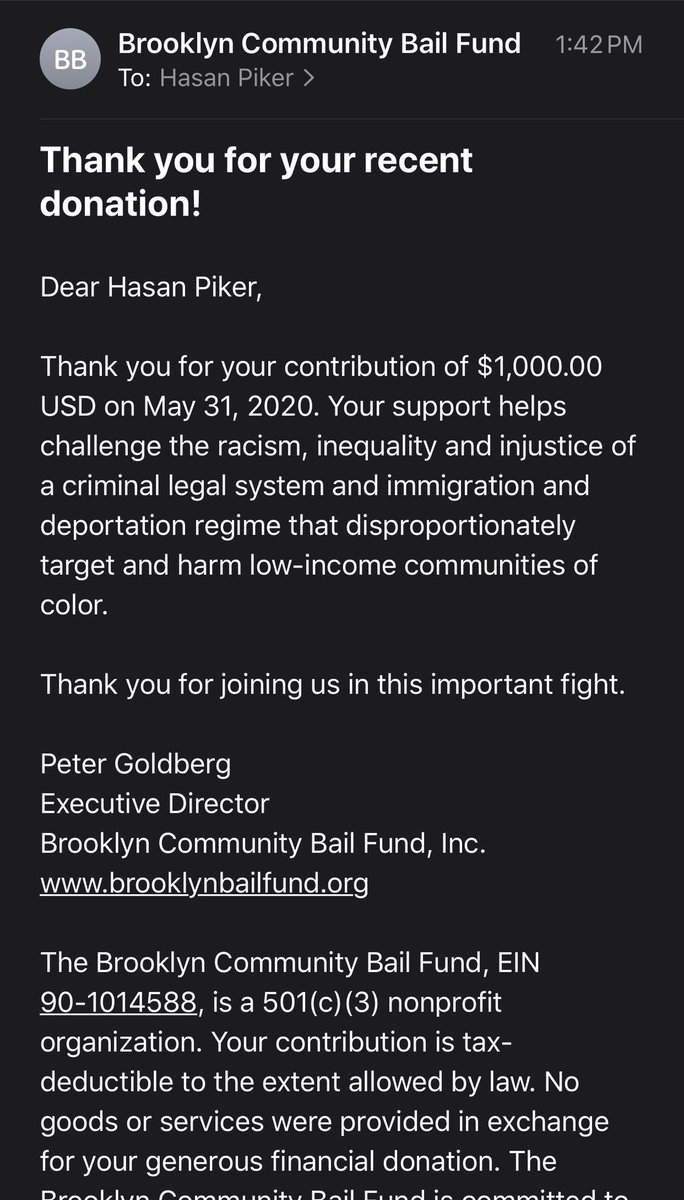 hasanthehun's tweet photo. over the past few days i’ve had hundreds of thousands of different ppl watch my coverage of the protests. a lot of right wingers have given me money to say dumb shit and defend police brutality. so i decided to use their money to bail out people protesting all around the country. https://t.co/fAzNaVu12y