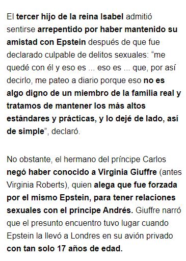 Se acuerdan de la menor de la fiesta de Campbell? Bueno, es Virginia Giuffre y denuncia al Príncipe Andrés, hijo de la reina, de haber abusado sexualmente de ella cuando era menor. Y qué dijo él? "No tengo ningún recuerdo de haber conocido a esta dama" pero se sacaron hasta fotos