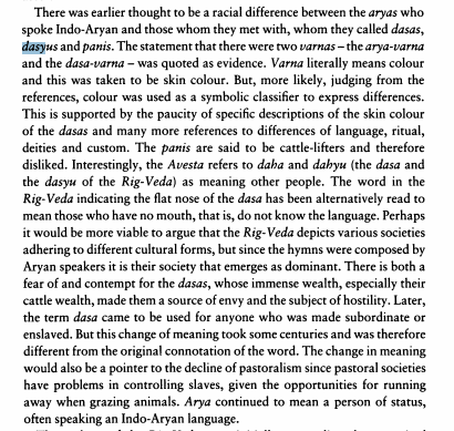 1. Thapar outright denies that later that Dasyus were dark skinned.