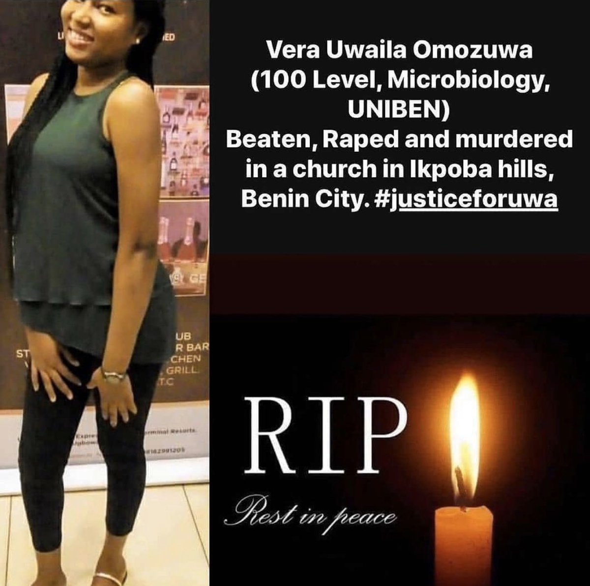 kizzytwetty's tweet photo. No one should loose their life in such a horrible way. 😞 #JusticeForUwa #JusticeForTina https://t.co/Czf0quNYBU