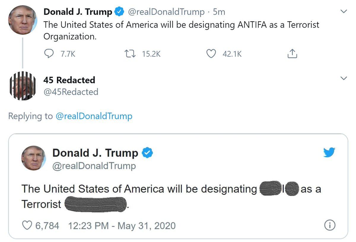 45Redacted's tweet image. #IMPOTUS #Antifa #Protests2020 #ImpeachedForLife #ToiletTrump #LaughingStock #MoscowMitch #StableGenius #Resign #Impeach #Corrupt #Contempt #BlueWave #Resist #Resistance #TheResistance #Indivisible #ImpeachTrump #FBR #Redacted #Politics #Humor #Funny #Satire #Parody #News