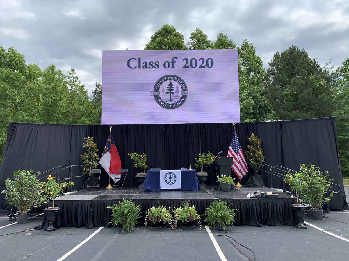 HoffPhD's tweet photo. Graduation is happening tonight at 7 for our seniors. Finishing up our set up now. I cannot begin to thank everyone that help make this event possible. #ClassOf2020 #PLPpride @PineLakePride @LoriReuter1 @AndrewMoceri https://t.co/zPbD1Ekvba