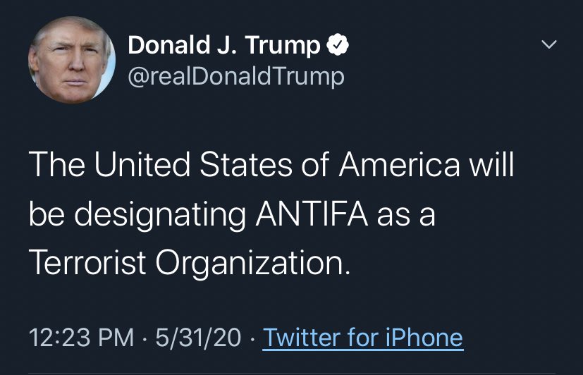 The President of the United States has officially declared those who oppose fascism to be the enemy.