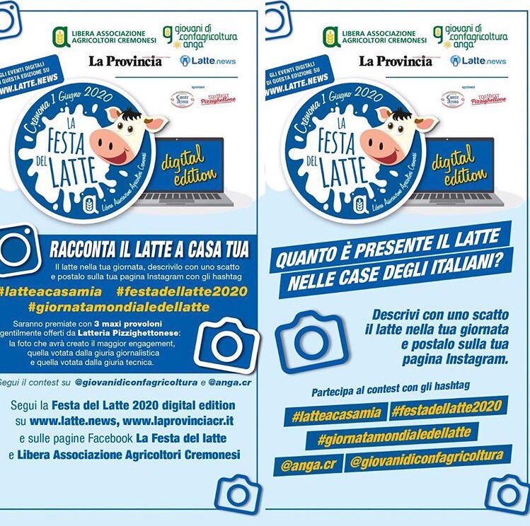 Confagri_ANGA's tweet photo. Domani 1 Giugno contest fotografico su Instagram!
E tu? Hai già preparato la foto? #Latte #Formaggi #Gelato ... 

#WorldMilkDay #latteacasamia #festadellatte2020 #giornatamondialedellatte #festadellattedigitaledition.   @confagricoltura @Laac @laprovinciacr https://t.co/UiaSz4d1ZQ