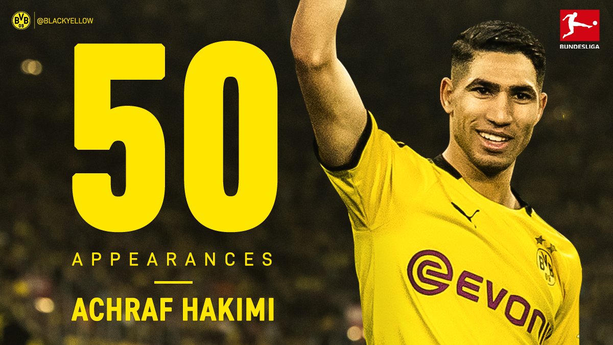 BlackYellow's tweet photo. Congratulations to Achraf Hakimi on reaching 50 Bundesliga appearances! 👏 https://t.co/Rzdk7L0xAS