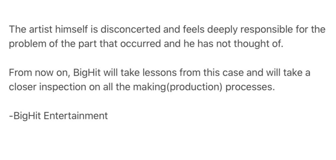 Bighit response to Suga's mixtape controversy