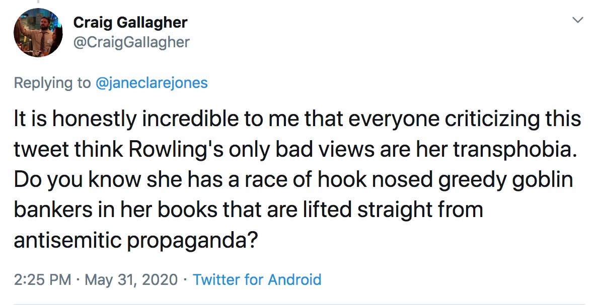 Scene 3:Man: But as well as believing in sex we also interpreted these goblins to emphatically prove she's evil.Woman: It's interesting these two things make you think you can write this woman off when you're supporting a movement that violently threatens women.