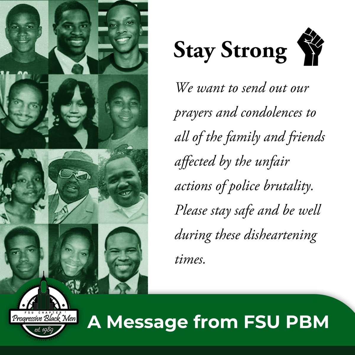 FSUPBM89's tweet photo. Our hearts go out to the family and friends affected by police brutality &amp; racial injustice. These are trying times for people of color everywhere. FSU PBM is providing sources for people wanting to help with our cause. Check out the LINK IN OUR BIO to see how you can help.✊🏾 🔋 https://t.co/PVRNJHTBH2