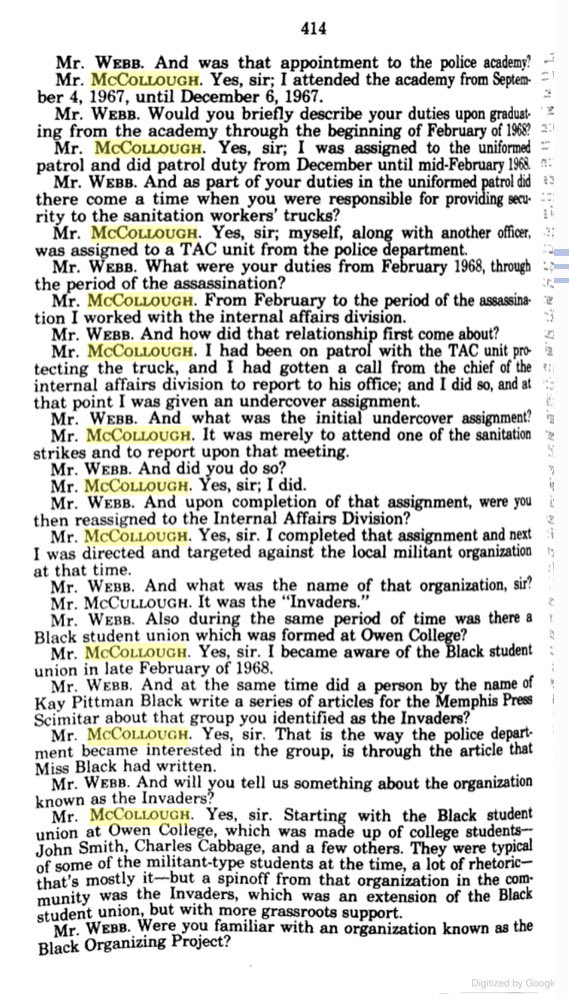 Remember, when Dr. King was murdered, the first person to reach him was Marrell McCullough, FBI informant, ex-military police, career CIA employee. He was an infiltrator into the “Invaders” a local organization. (Another word for “violent protestor” is “cop.”)