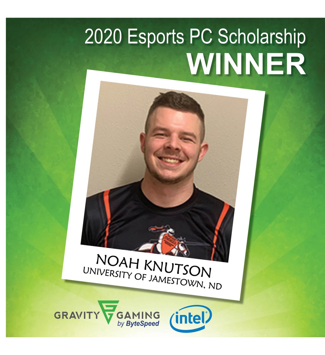 gravitygamingpc's tweet photo. Our sixth esports PC scholarship winner is: Noah Knutson from the University of Jamestown, ND.

Each winner will receive a 15.6” Atlas Extreme Laptop sponsored by Gravity Gaming and @intel

Congratulations to all six recipients! https://t.co/7TyiAJEVos