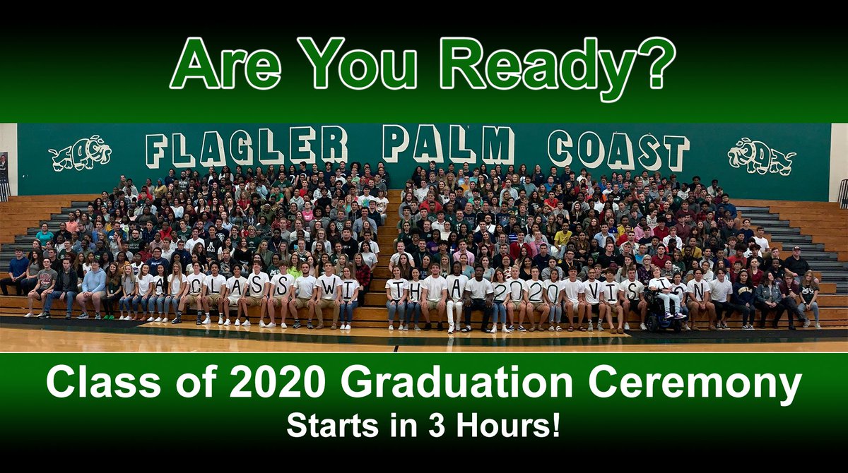 We are almost there! Congrats <a href="/fpchs2020/">FPC c/o ‘20 🐾</a>!  There is only 3 hours left until the start of the graduation ceremony. <a href="/FlaglerSchools/">FlaglerSchools</a>